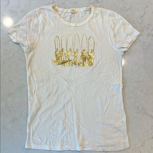 J. Crew Fitted White and Gold Surfer Graphic Cotton Tee Sz Medium